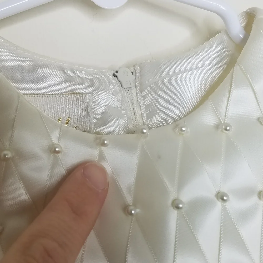 Cinderella Flower Girl Formal Dress Bloomer Wedding Latticework Pearls 12m